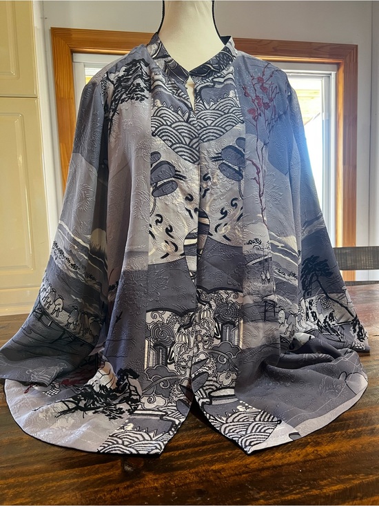 Jackets & Blazers - Elegant Grey Patterned Kimono Jacket